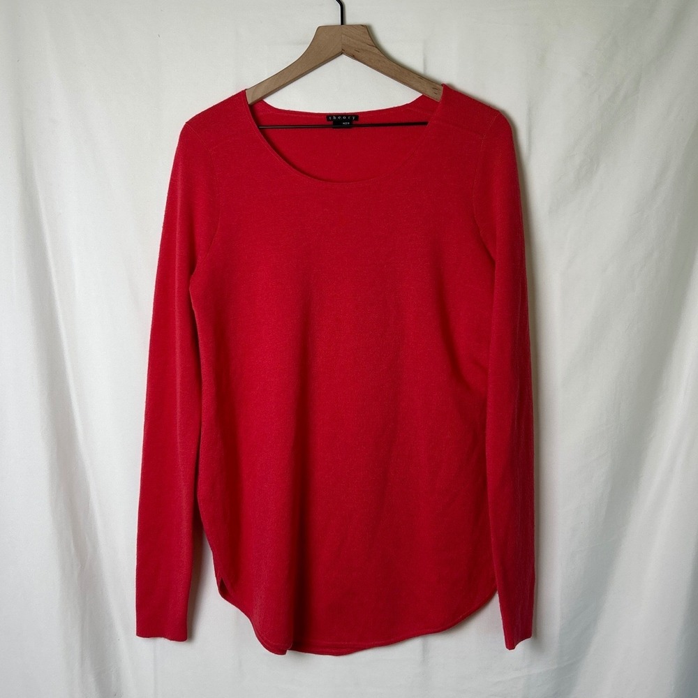 Theory Womens Wool Silk Blend Scoop Neck Pullover Sweater Size L Pink